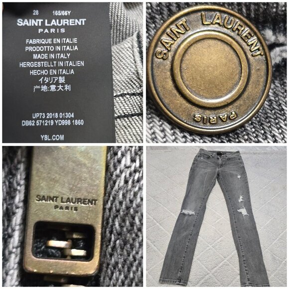 Saint Laurent Womens Gray‎ Distressed Denim Skinny Jeans D05 W/SK MW Size 28 - Picture 6 of 10